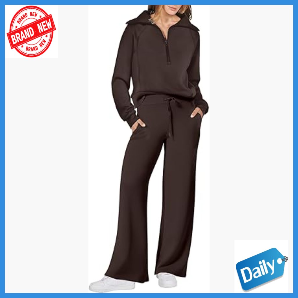 Medium Active Sweatsuit Set Loose Fit Wide Leg Pants Lounge Travel